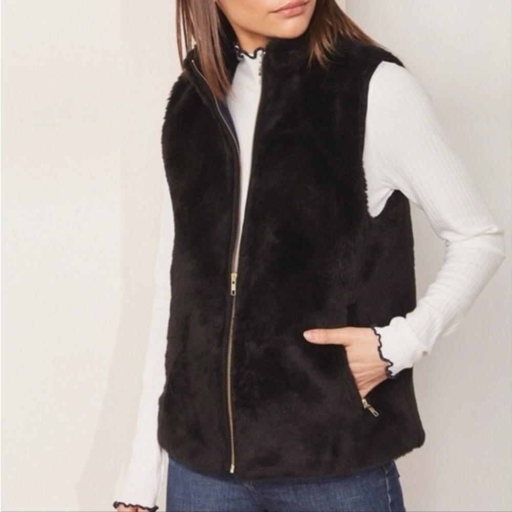J.Crew navy faux fur zip up vest